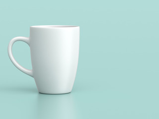 white ceramic mug mockup on blue background, 3D Rendering