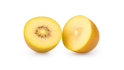 slice gold kiwi isolated on white background
