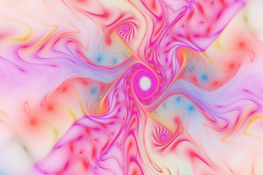 Abstract glossy red and purple swirl. Fantastic wavy background. Digital fractal art. 3d rendering.