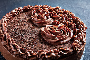 chocolate meringue festive sweet Cake, close up