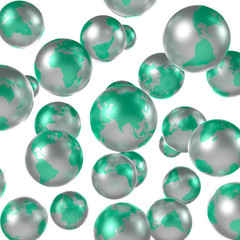 Earth. Many planets. Mint and silver colors. 3d render