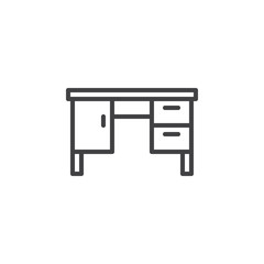 Table With Drawers line icon. Wood desktop linear style sign for mobile concept and web design. Office Desk outline vector icon. Symbol, logo illustration. Pixel perfect vector graphics