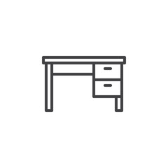 Office Table line icon. Desktop linear style sign for mobile concept and web design. Desk with two drawers outline vector icon. Symbol, logo illustration. Pixel perfect vector graphics