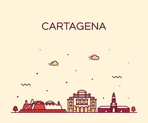 Cartagena skyline Colombia big city vector linear
