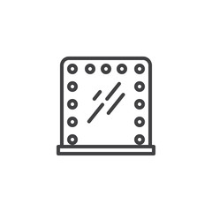 Mirror frame with lamps line icon. linear style sign for mobile concept and web design. Makeup mirror with electric bulbs outline vector icon. Symbol, logo illustration. Pixel perfect vector graphics