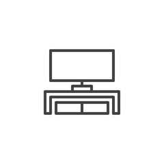 Modern TV table stand line icon. linear style sign for mobile concept and web design. Home theater furniture outline vector icon. Symbol, logo illustration. Pixel perfect vector graphics