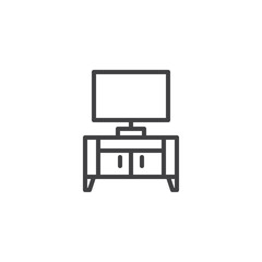 TV table stand line icon. linear style sign for mobile concept and web design. Television set with cupboard outline vector icon. Symbol, logo illustration. Pixel perfect vector graphics