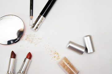 set of makeup on a white background