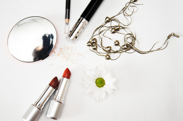 set of makeup on a white background