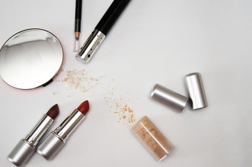 set of makeup on a white background
