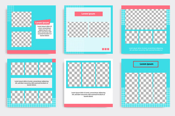 Modern minimal square stripe line shape template in turquoise, pink and white color with frame. Corporate advertising template for social media stories, story, business banner, flyer, and brochure.