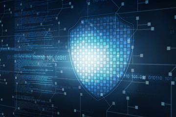 Obraz premium 2d illustration Security concept - shield on digital code background