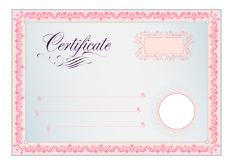Certificate. Template diploma currency border. Award background Gift voucher. Completion, guarantee.
