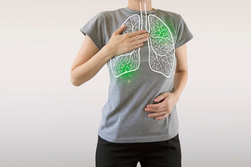 highlighted green lung infected with virus/