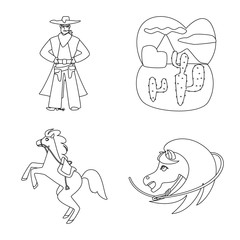Vector illustration of western and american sign. Collection of western and farm stock symbol for web.