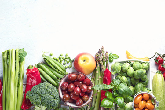 Healthy food. Vegetables and fruits. Image with copy space