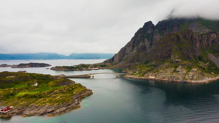 Fototapeta na wymiar Aerial view. Lofoten islands landscape, Norway