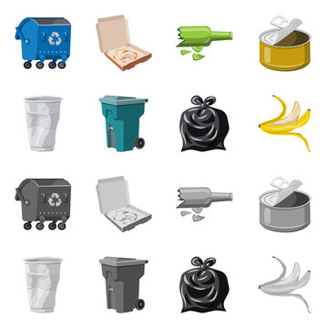 Vector illustration of dump  and sort sign. Set of dump  and junk vector icon for stock.