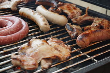 Grill, Frying Fresh Meat,