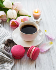 Cup of coffee and macaroons