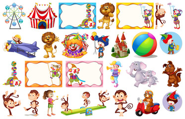 Set of different circus objects