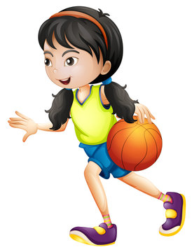 Girl playing basketball white background