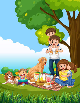 A family picnic scene