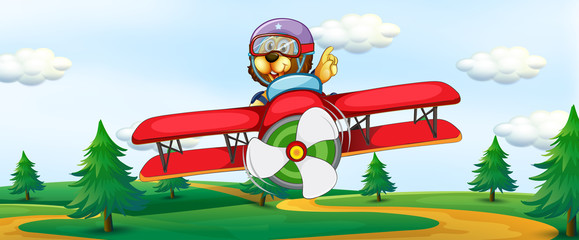 Obraz na płótnie Canvas Lion riding vintage plane