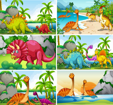 Set of dinosaur scenes