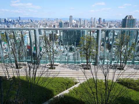 Fototapeta Office balcony outdoor for rest and sit to see the city and town in Osaka, Japan