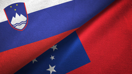 Slovenia and Samoa two flags textile cloth, fabric texture