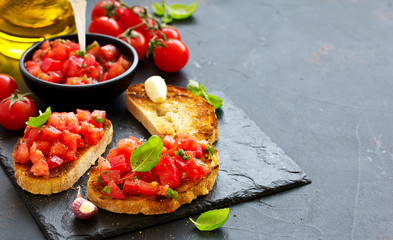 Bruschetta with tomatoes and basil.
