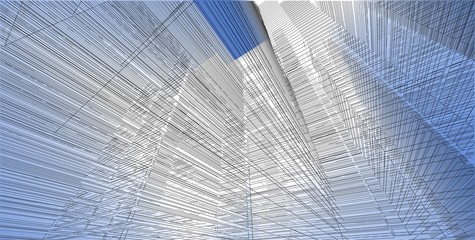 3D illustration architecture building perspective lines.