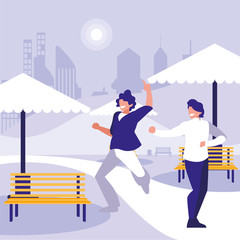 young dancers couple dancing in the park