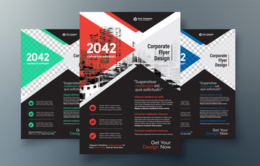 Business Brochure Template in Tri Fold Layout. Corporate Design Leaflet with replacable image.