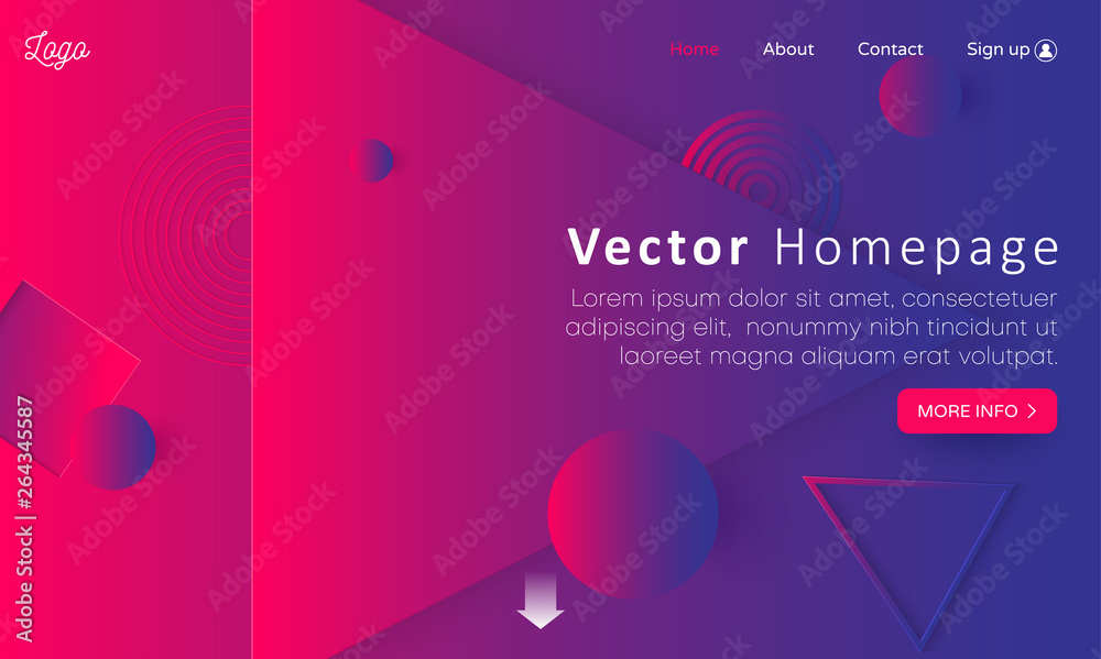 Wall mural pink and purple spectrum web homepage template with buttons and abstract geometric pattern.