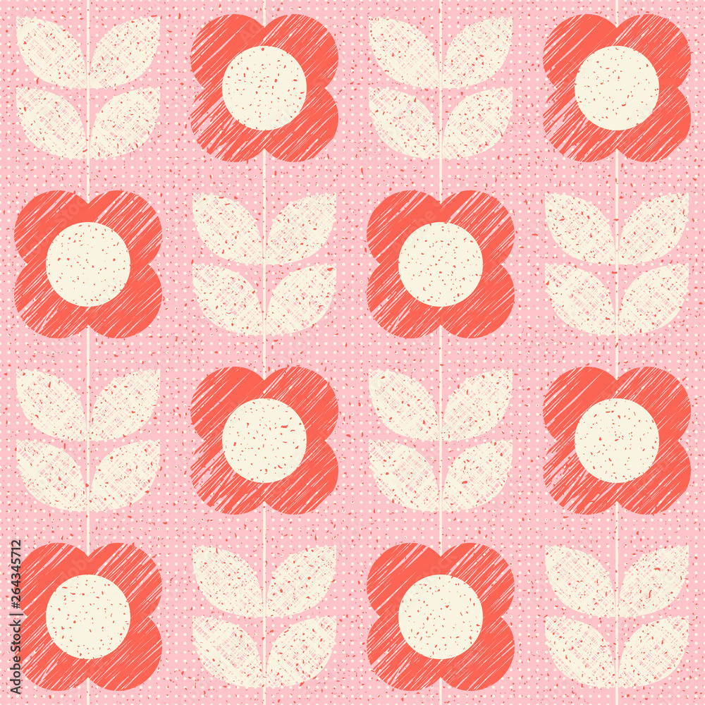 Aufkleber seamless pattern with stylized flowers in retro scandinavian style