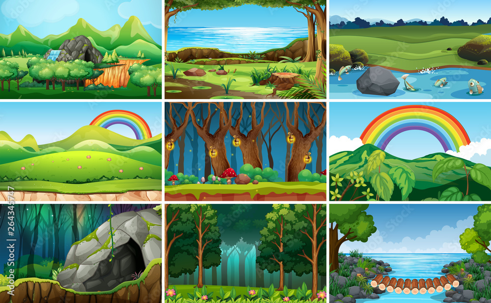 Sticker set of nature landscape