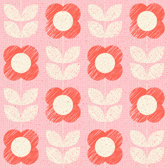 seamless pattern with stylized flowers in retro scandinavian style