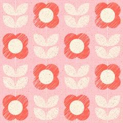 Fotobehang seamless pattern with stylized flowers in retro scandinavian style © orangeberry
