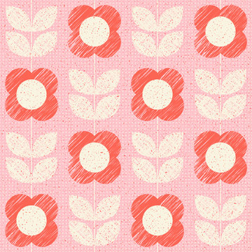 Fototapeta seamless pattern with stylized flowers in retro scandinavian style