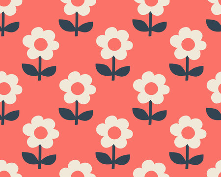 seamless pattern with stylized flowers in scandinavian style