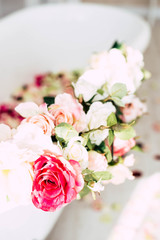 Bath with flowers and petals of roses