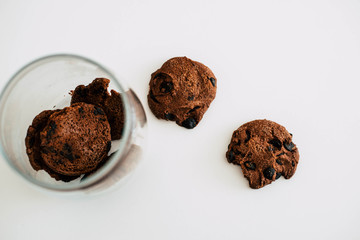 Chocolate cookies on a white table