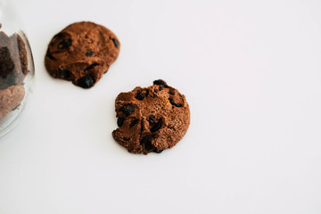 Chocolate cookies on a white table