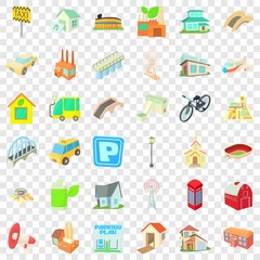 Parking in city icons set. Cartoon style of 36 parking in city vector icons for web for any design