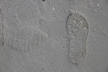 Foot Print on the White Sand as a Background, Summer Holidays