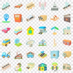 City building icons set. Cartoon style of 36 city building vector icons for web for any design