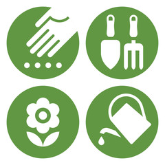 Planting icon, Gardening tools icon, Flower icon and Watering can icon © nikolae