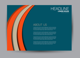 Fototapeta premium Landscape wide flyer template. Billboard banner abstract background design. Business, education, presentation, advertisement concept. Blue and orange color. Vector illustration.